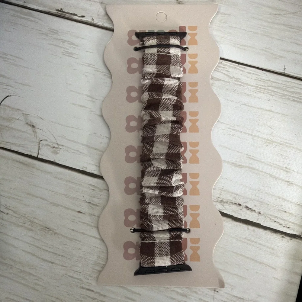Brown Gingham Scrunchie Band Compatible Apple Watch 38/40/41 42 Series 10 11